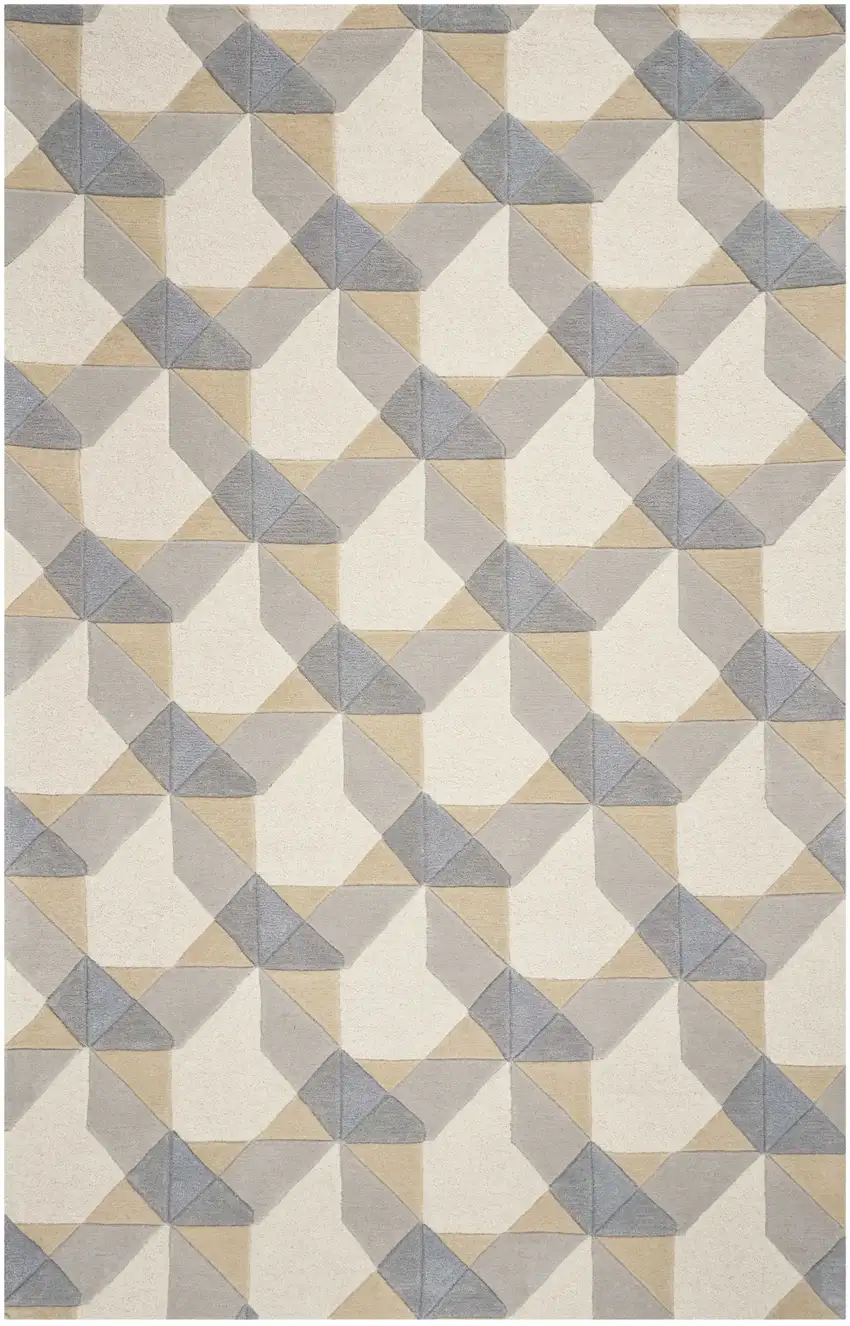 8'X11' Ivory Grey Hand Tufted Geometric Chain Pattern Indoor Area Rug Photo 2