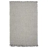 Photo of Ivory Grey Hand Woven Houndstooth With Braided Fringe Indoor Area Rug