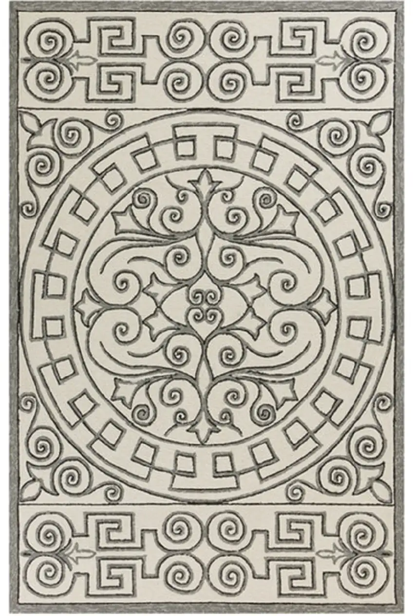 Ivory Grey Hand Woven UV Treated Greek Key Medallion Indoor Outdoor Area Rug Photo 5
