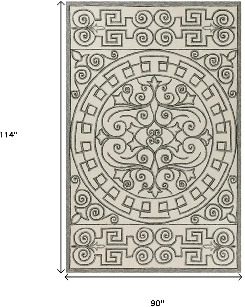 Ivory Grey Hand Woven UV Treated Greek Key Medallion Indoor Outdoor Area Rug Photo 6