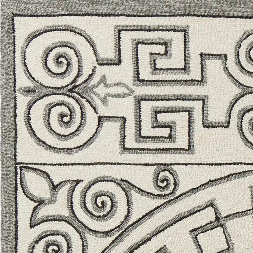 Ivory Grey Hand Woven UV Treated Greek Key Medallion Indoor Outdoor Area Rug Photo 2