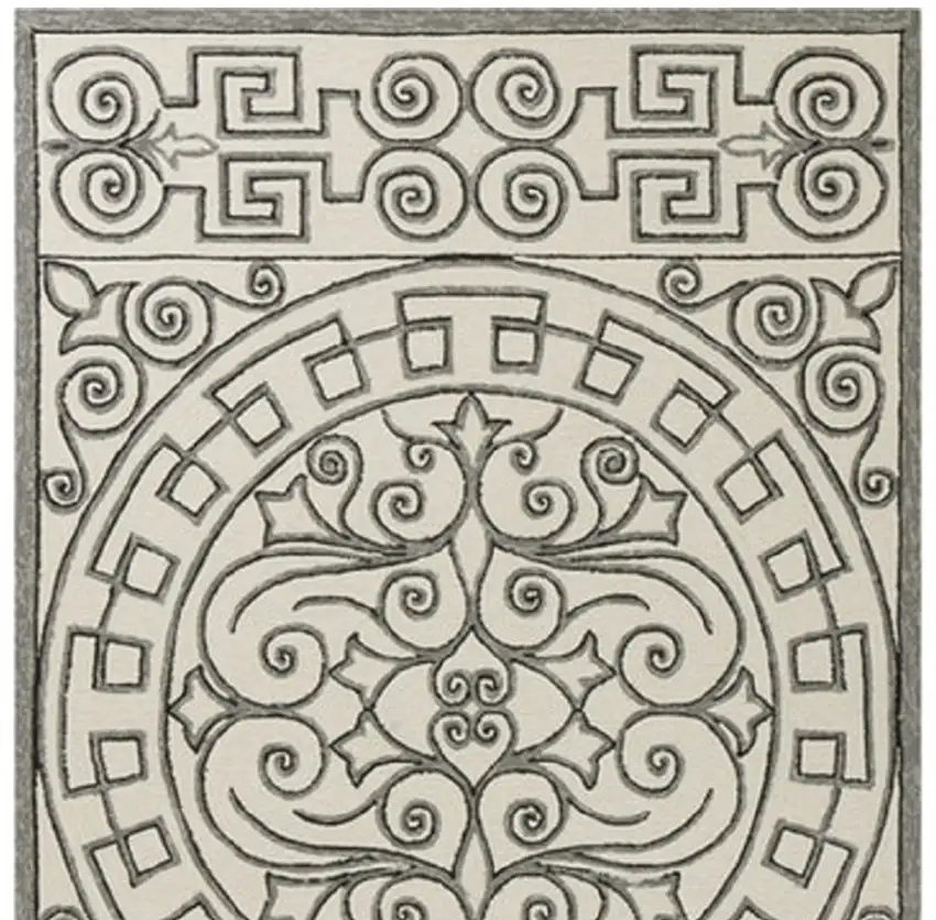 Ivory Grey Hand Woven UV Treated Greek Key Medallion Indoor Outdoor Area Rug Photo 4