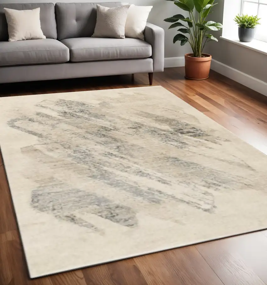 Ivory And Gray Abstract Area Rug Photo 2