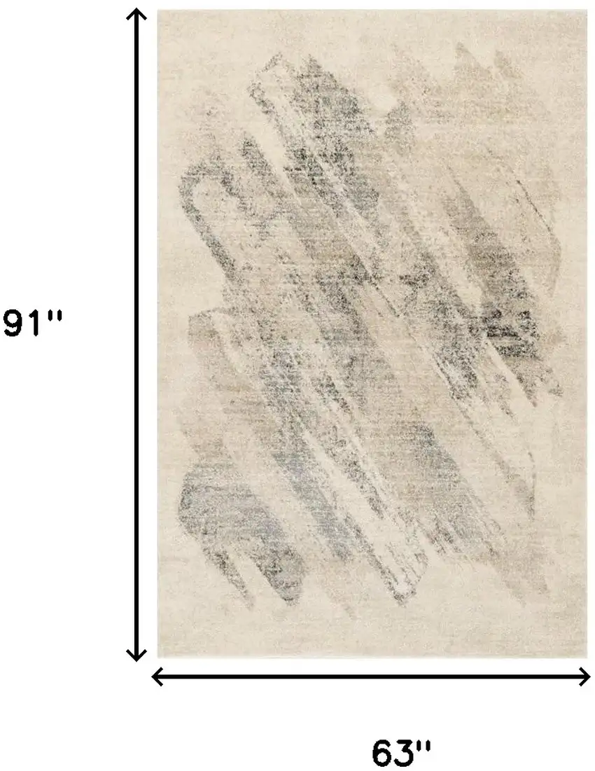 Ivory Grey Machine Woven Abstract Brushstrokes Indoor Area Rug Photo 3