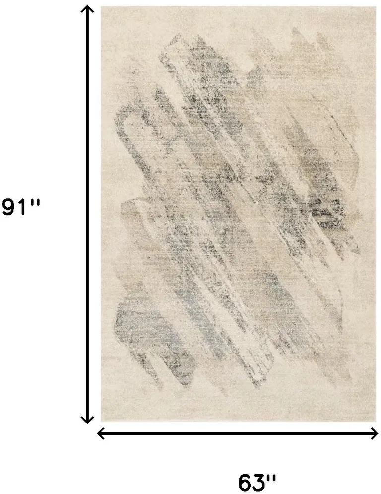 Ivory Grey Machine Woven Abstract Brushstrokes Indoor Area Rug Photo 5