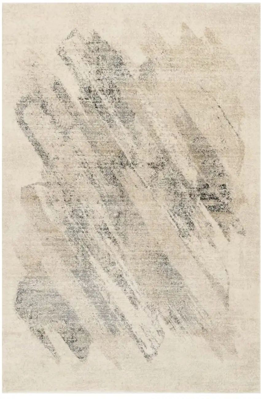 Ivory Grey Machine Woven Abstract Brushstrokes Indoor Area Rug Photo 2