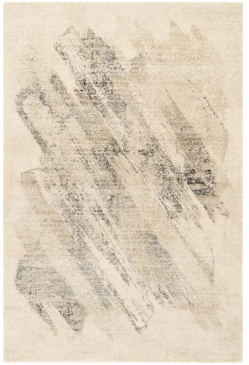 Ivory Grey Machine Woven Abstract Brushstrokes Indoor Area Rug Photo 2