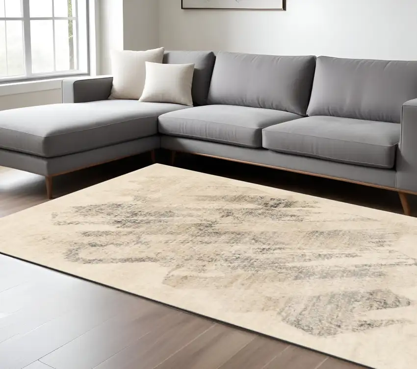Gray And Ivory Abstract Area Rug Photo 1