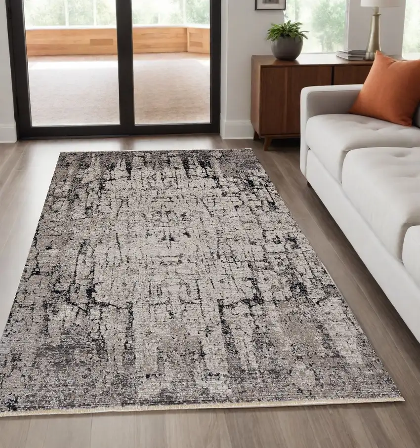 Ivory Grey Machine Woven Abstract Indoor Area Rug Photo 1