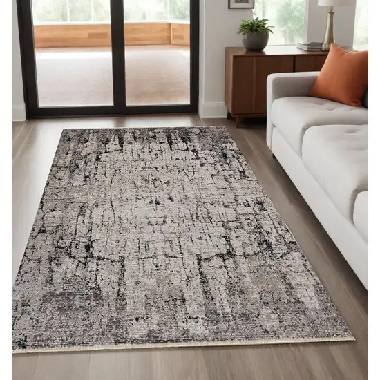 Ivory Grey Machine Woven Abstract Indoor Area Rug Photo 1
