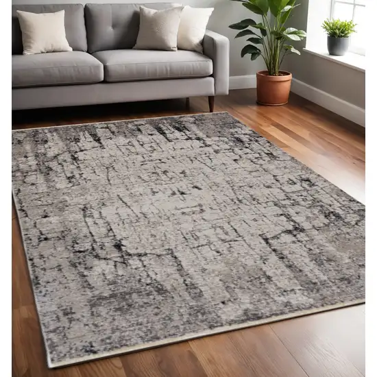 Ivory And Gray Abstract Distressed Area Rug Photo 1
