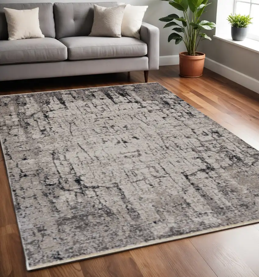 Ivory And Gray Abstract Distressed Area Rug Photo 1