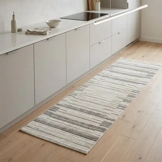 8' Gray And Ivory Abstract Runner Rug Photo 1