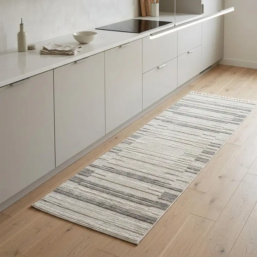 8' Gray And Ivory Abstract Runner Rug Photo 1
