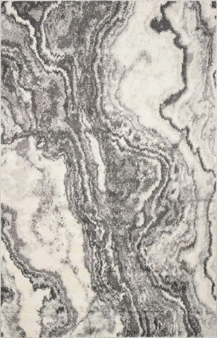 Ivory Grey Machine Woven Abstract Marble Indoor Area Rug Photo 1