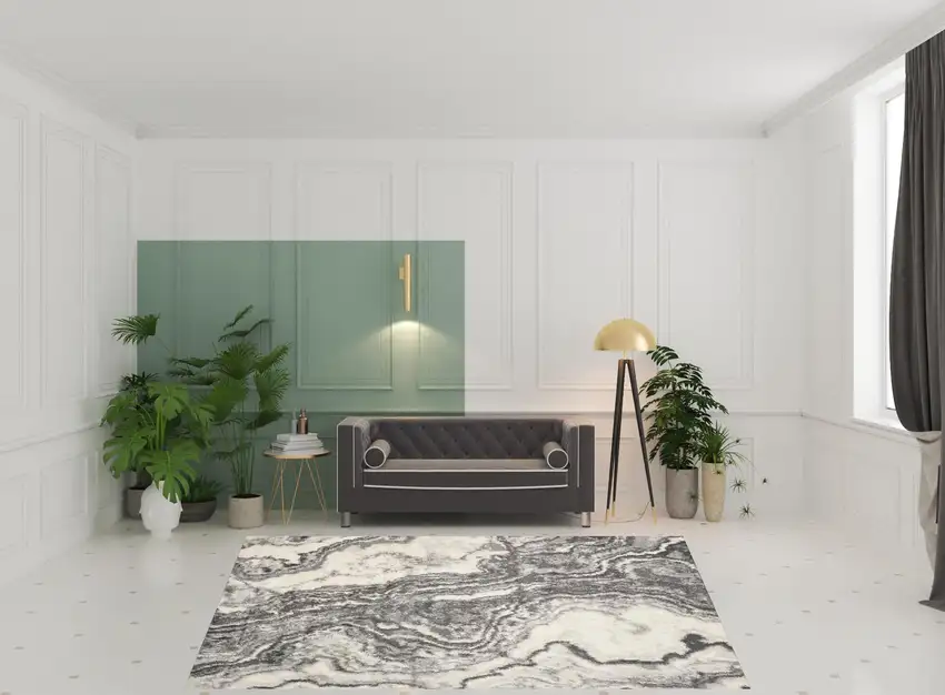 8'X10' Ivory Grey Machine Woven Abstract Marble Indoor Area Rug Photo 2