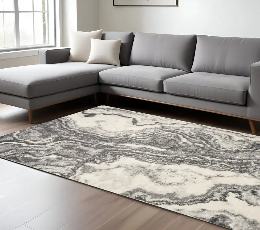 Gray And Ivory Abstract Area Rug Photo 1