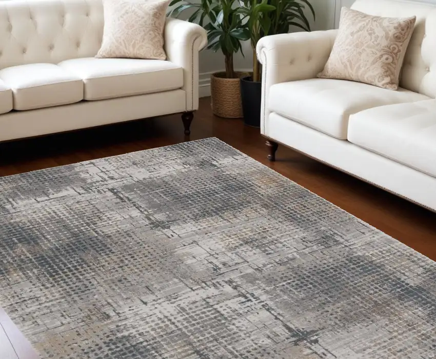 7' X 10' Ivory Grey Machine Woven Abstract Scratch Indoor Area Rug Photo 1