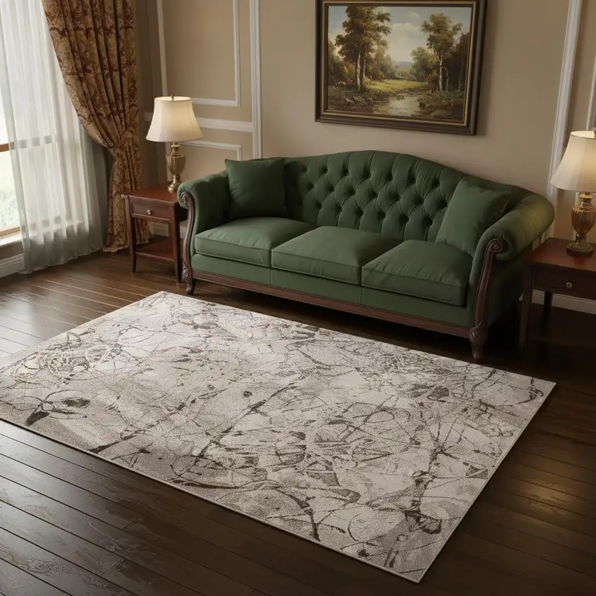 Ivory Gray And Brown Abstract Area Rug Photo 3