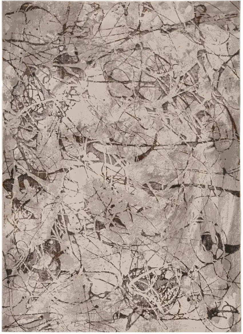 Ivory Gray And Brown Abstract Area Rug Photo 2