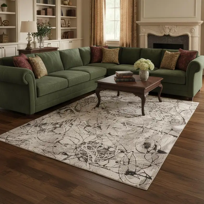 Ivory Gray And Brown Abstract Area Rug Photo 1