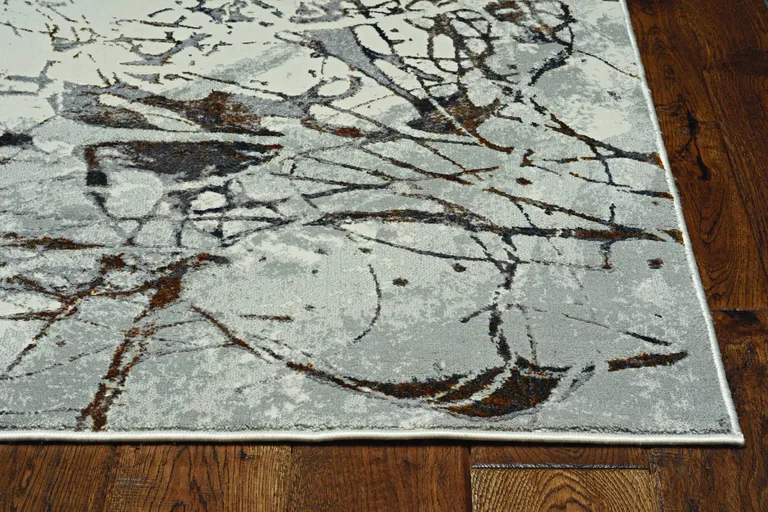 Ivory Grey Machine Woven Abstract Vermicular Indoor Runner Rug Photo 1