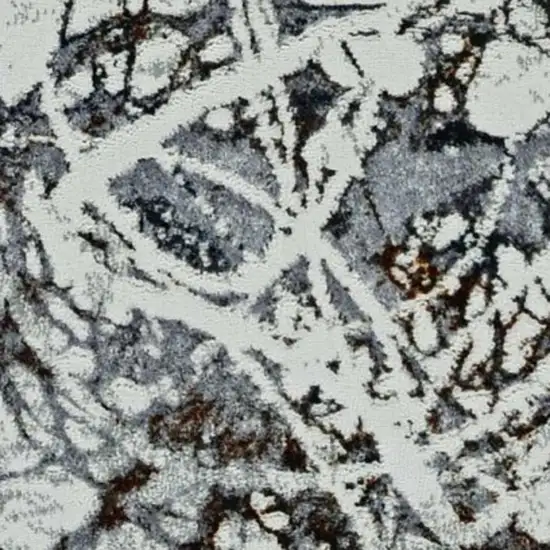 7' Ivory Grey Machine Woven Abstract Vermicular Indoor Runner Rug Photo 1