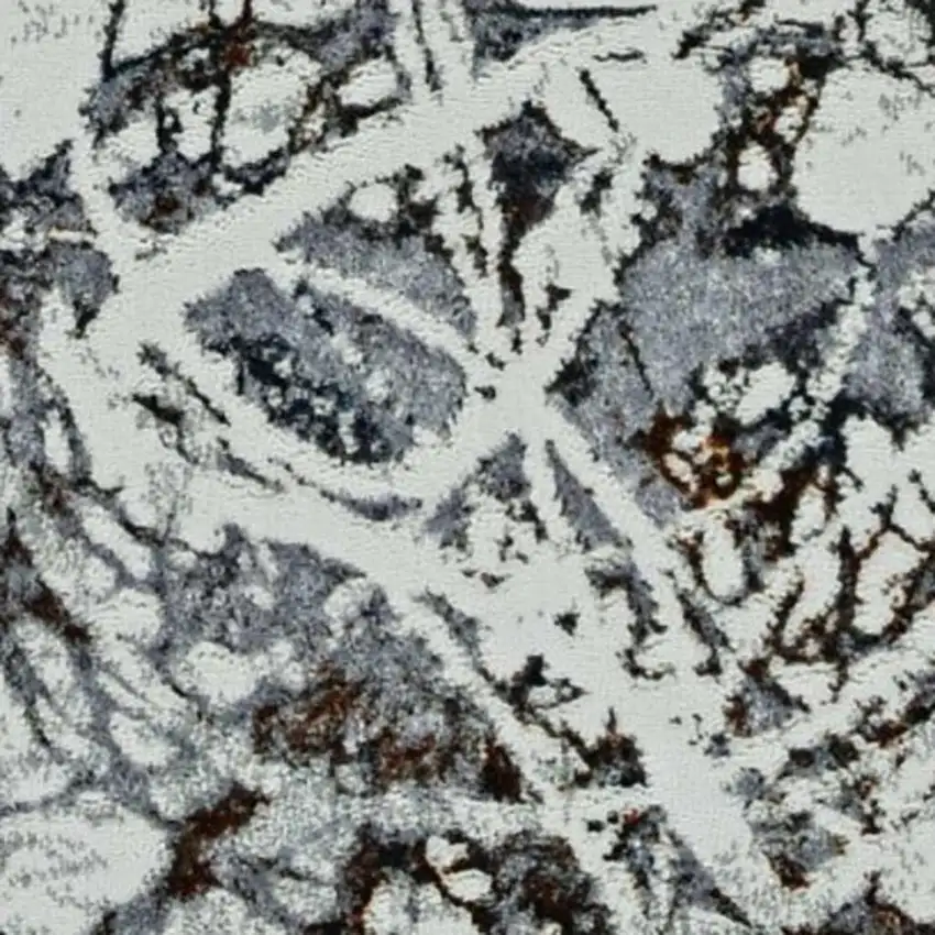 7' Ivory Grey Machine Woven Abstract Vermicular Indoor Runner Rug Photo 1