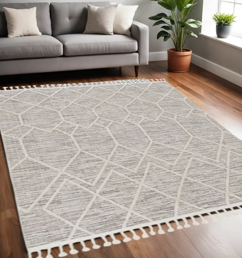 Gray and Ivory Abstract Area Rug Photo 1