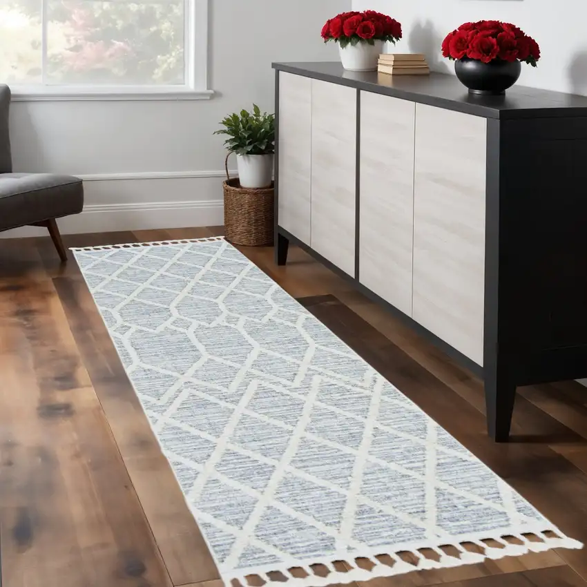 8' Gray and Ivory Abstract Runner Rug Photo 1