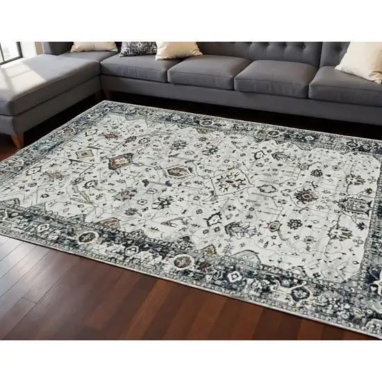 7' Gray And Ivory Floral Medallion Area Rug Photo 1