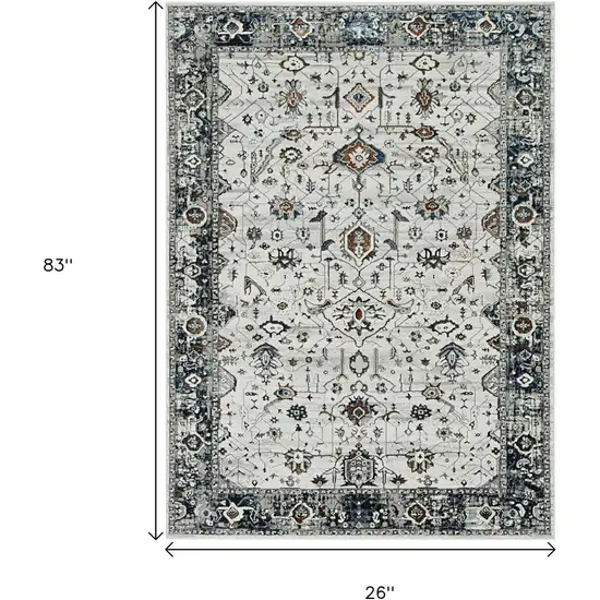 7' Gray And Ivory Floral Medallion Area Rug Photo 3
