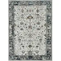 Photo of Ivory Grey Machine Woven Floral Traditional Indoor Runner Rug