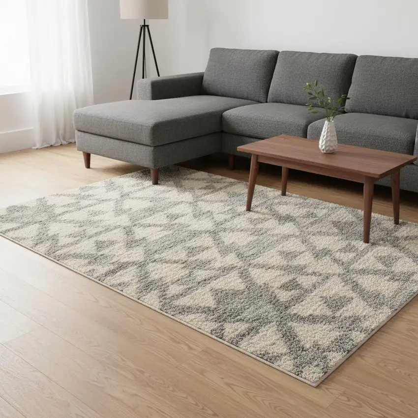Ivory And Gray Geometric Area Rug Photo 1