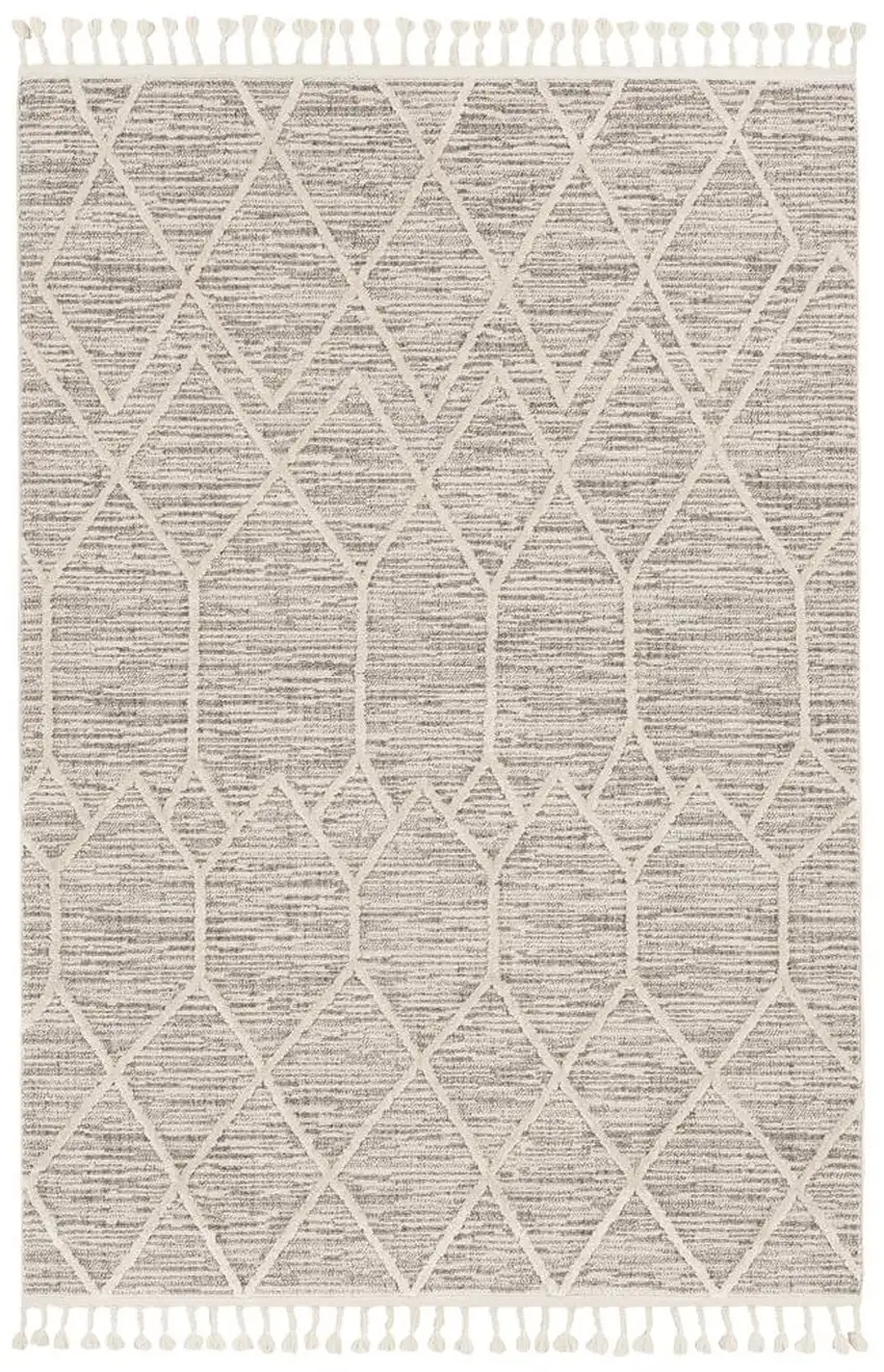 Ivory Grey Machine Woven Geometric Indoor Area Rug Photo 2