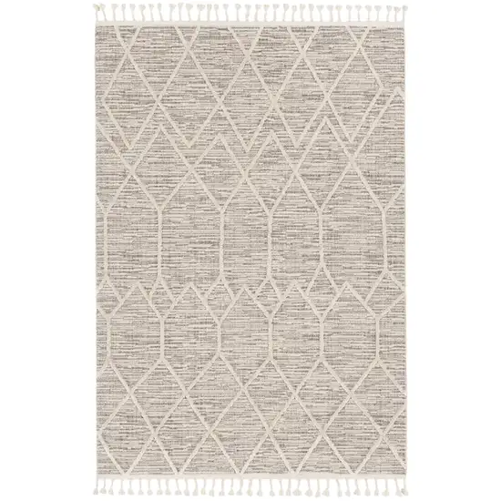 Ivory And Gray Geometric Area Rug With Fringe Photo 2