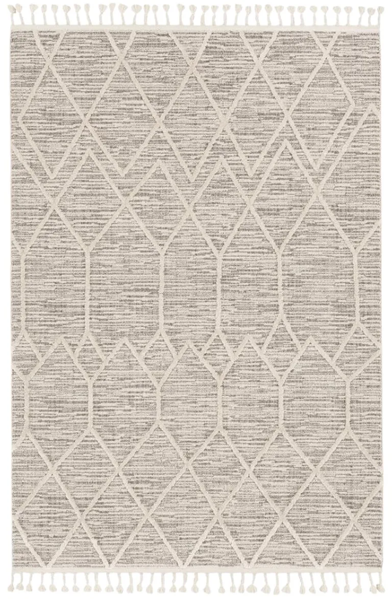 Ivory Grey Machine Woven Geometric Indoor Area Rug Photo 4