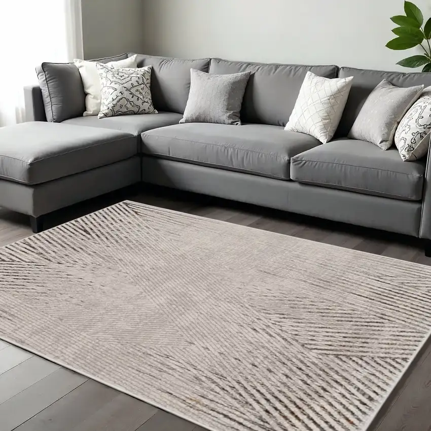 Gray And Ivory Geometric Area Rug Photo 2