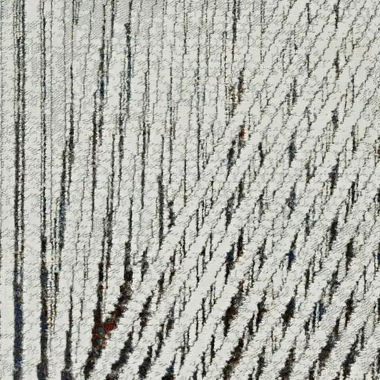 7' Ivory Grey Machine Woven Geometric Lines Indoor Runner Rug Photo 4