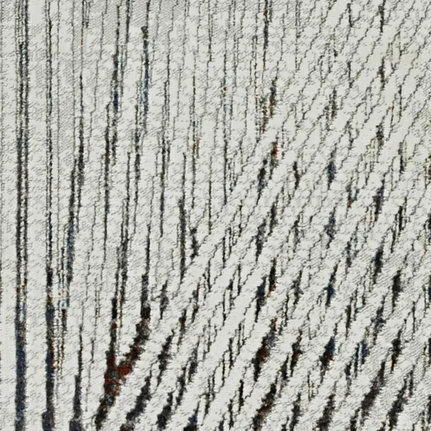 7' Ivory Grey Machine Woven Geometric Lines Indoor Runner Rug Photo 4