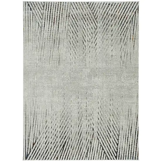 7' Ivory Grey Machine Woven Geometric Lines Indoor Runner Rug Photo 2