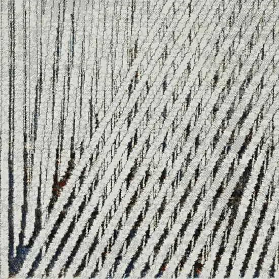 7' Ivory Grey Machine Woven Geometric Lines Indoor Runner Rug Photo 5