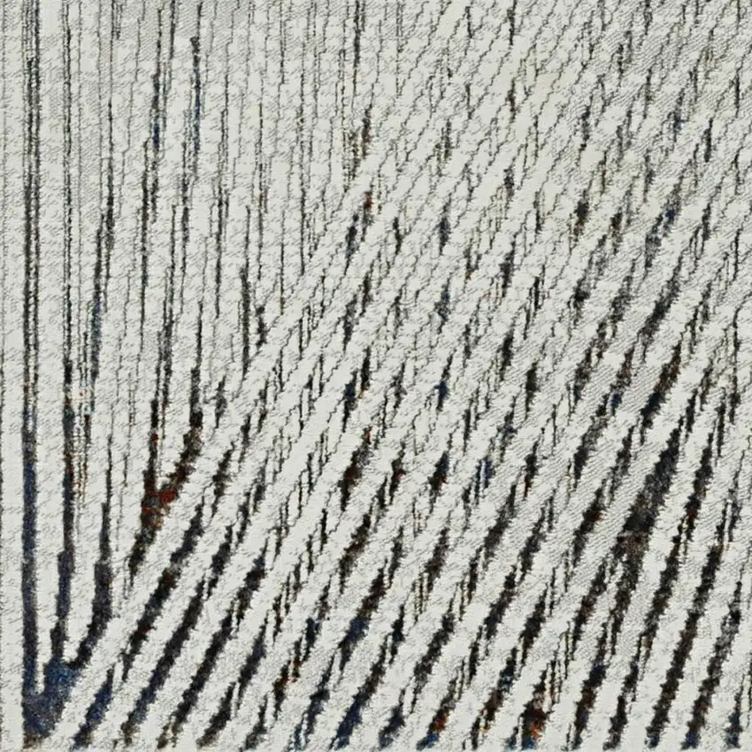 7' Ivory Grey Machine Woven Geometric Lines Indoor Runner Rug Photo 5