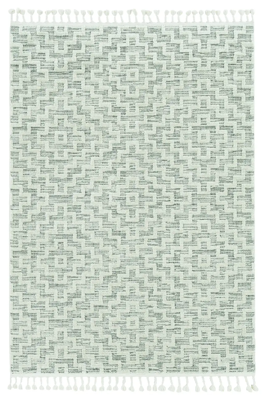 Ivory Grey Machine Woven Geometric With Fringe Indoor Area Rug Photo 2