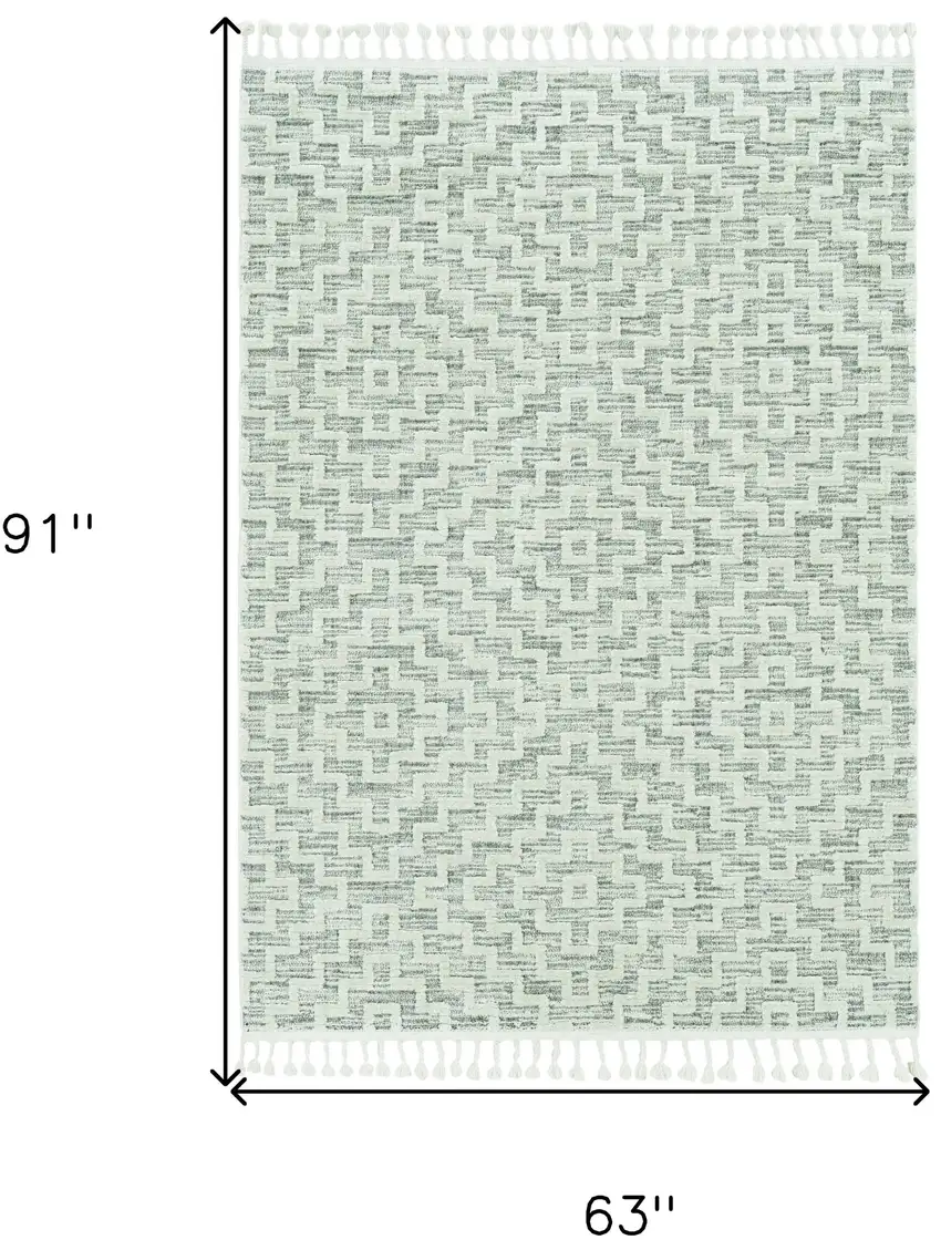 5'X8' Ivory Grey Machine Woven Geometric With Fringe Indoor Area Rug Photo 3
