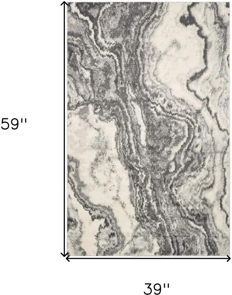 Ivory Grey Machine Woven Marble Indoor Area Rug Photo 3