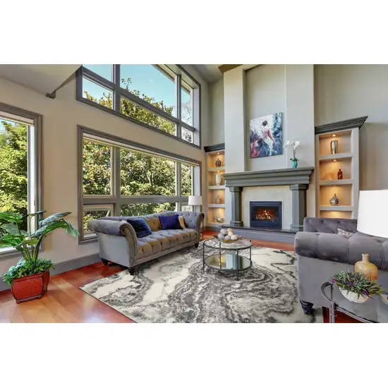 Gray And Ivory Abstract Area Rug Photo 7