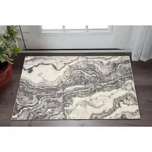 Photo of Ivory Grey Machine Woven Marble Indoor Area Rug