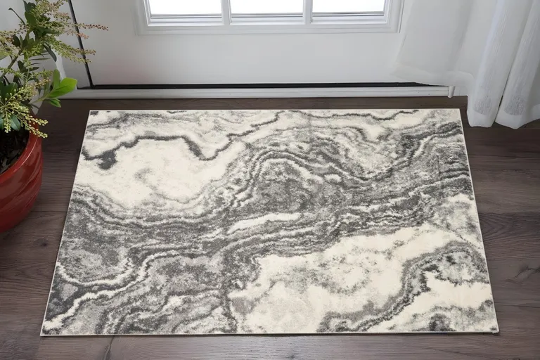 Ivory Grey Machine Woven Marble Indoor Area Rug Photo 1