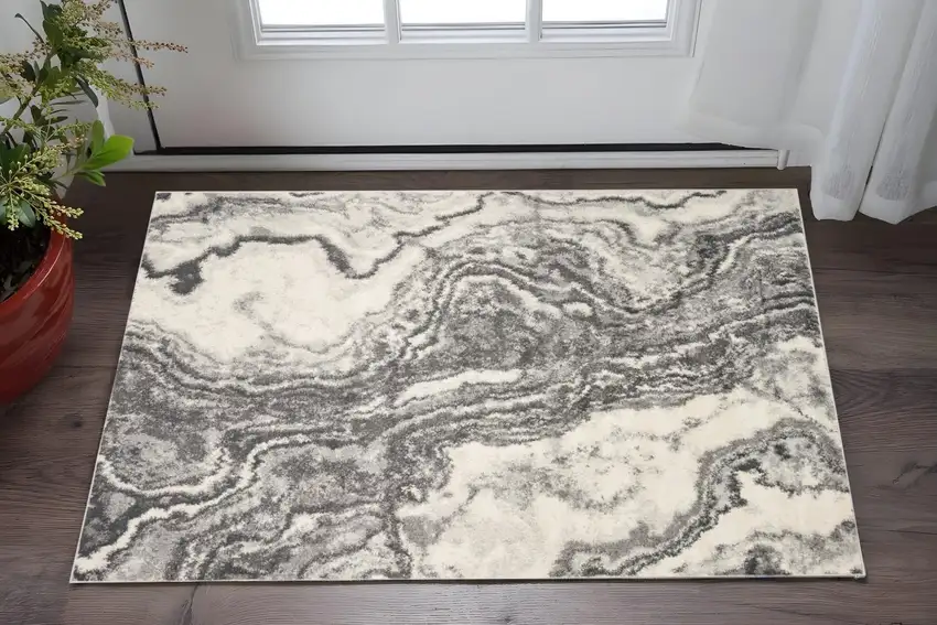 Gray And Ivory Abstract Area Rug Photo 2